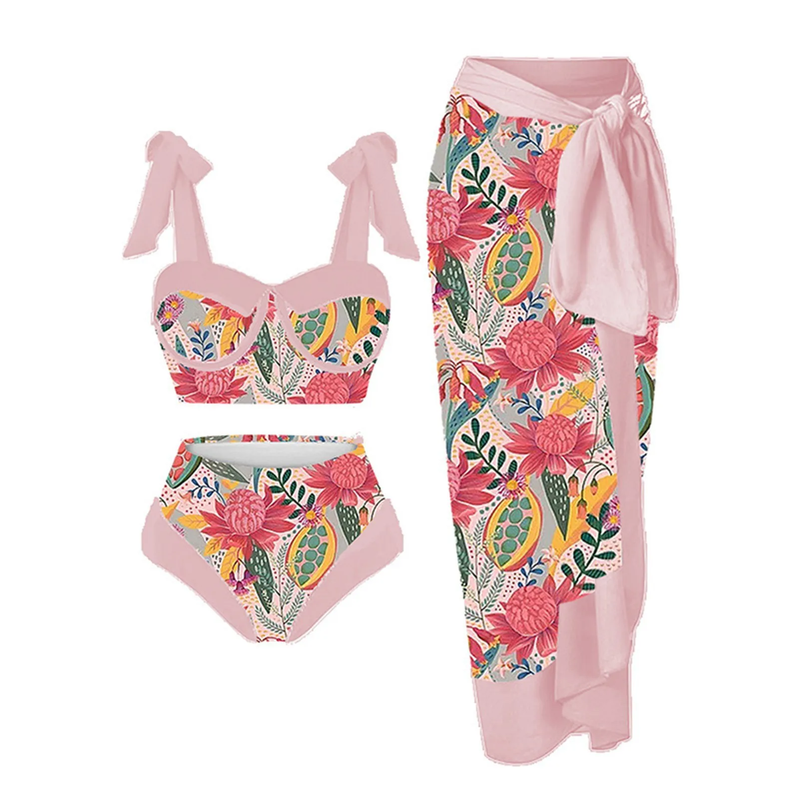 Sexy Three-Piece Set Swimsuit Printed Sunscreen Beach Set Fashionable European American Style Women's Bikini 2026 Summer New