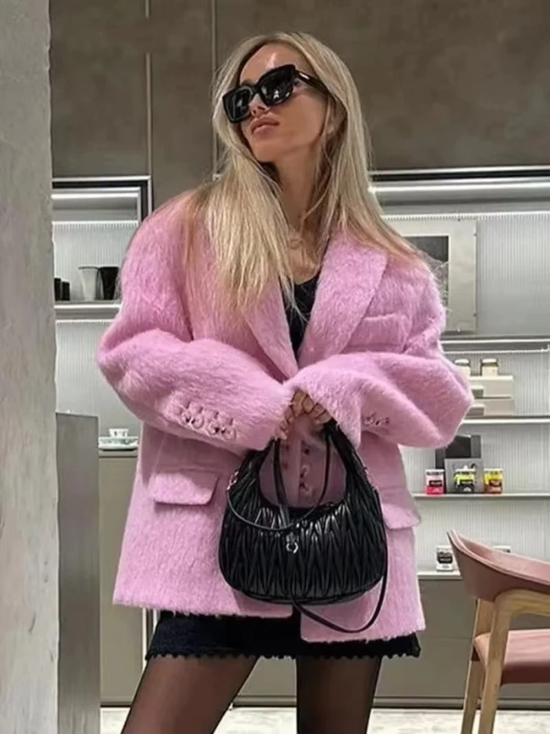 Whisper Lumi 2026 Winter Blazer Coat Turn Down Collar Warm Coat Turn Down Collar Fashion Design Blazer Feminino Tops Clothes