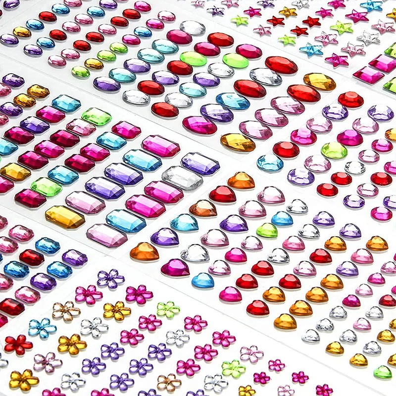 Muticolor Self Adhesive Gems Stickers for Crafts Bling Rhinestones Assorted Shapes Jewels Rhinestones Stickers Girls Kids Gifts