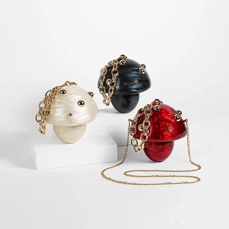 Cute Evening Clutch Bag For Wedding Party Small Gold Purses Designer Summer Beach Handbags Women Acrylic Mushroom Bag