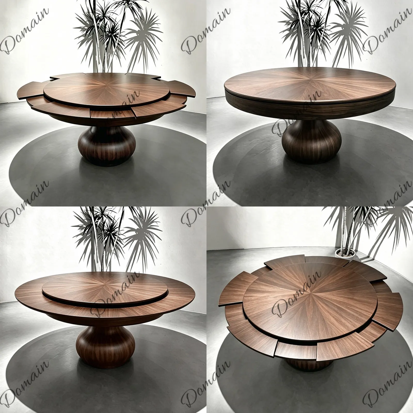 Rotating Extendable Dining Table with Lazy Susan Marble Top Solid Wood Drop Leaf Round Kitchen Table for Home