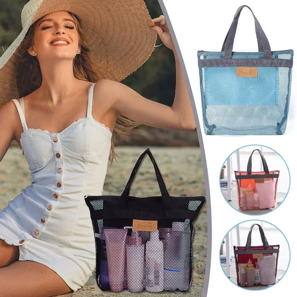 Mesh Portable Storage Bag Hanging Shower Toiletry Bag Bathroom Accessories Capacity for Beach,Swimming,Gym, Travel Essentials