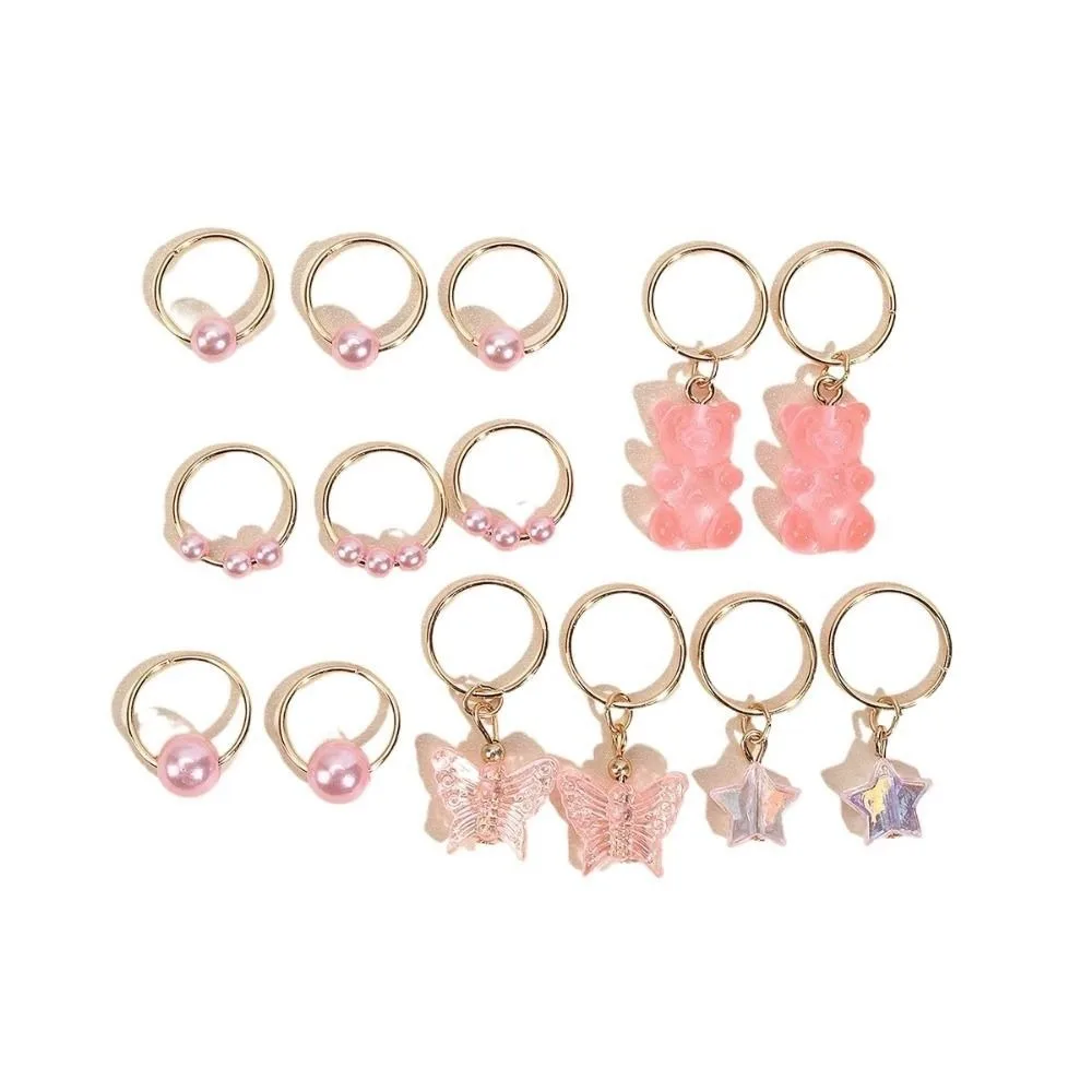 14pcs Butterfly Bear Mixed Hair Rings Set Hair Braiding Dread Locks Dreadlocks Beads Gold Charm Hair Braid Tubes Hair Jewelry