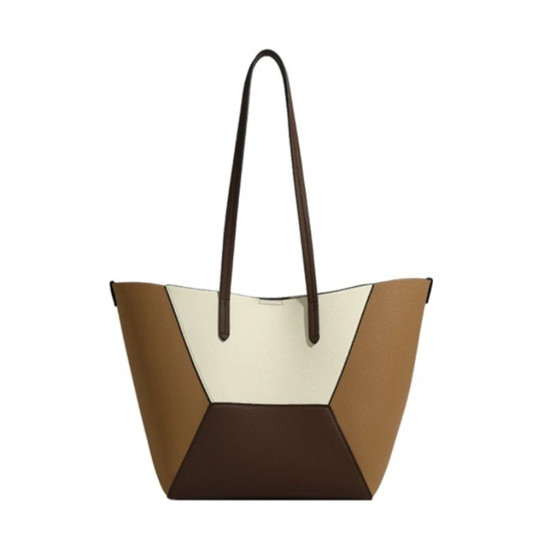 Vintage Timeless Work Tote Bag for Women Large Capacity Color Block Shoulder Bag Adjustable Strap Luxury Handbag Portable