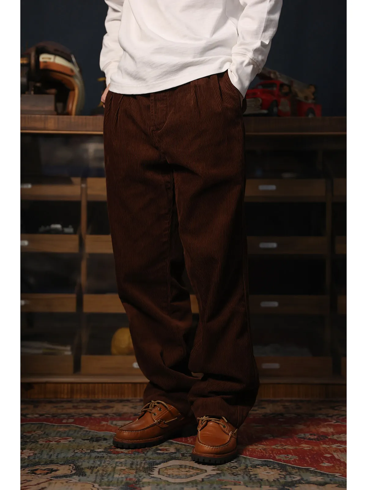 Corduroy Trousers Vintage Double Pleat Basic Simple Versatile Straight Leg Corduroy Pants