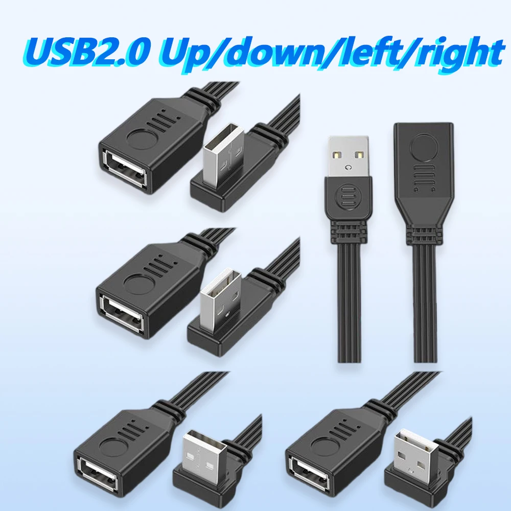 USB2.0 Up Down Left Right Angled Extension Adapter Cable  for HD TV Mouse Keyboard Mobile Phone Laptop Computer Game Console