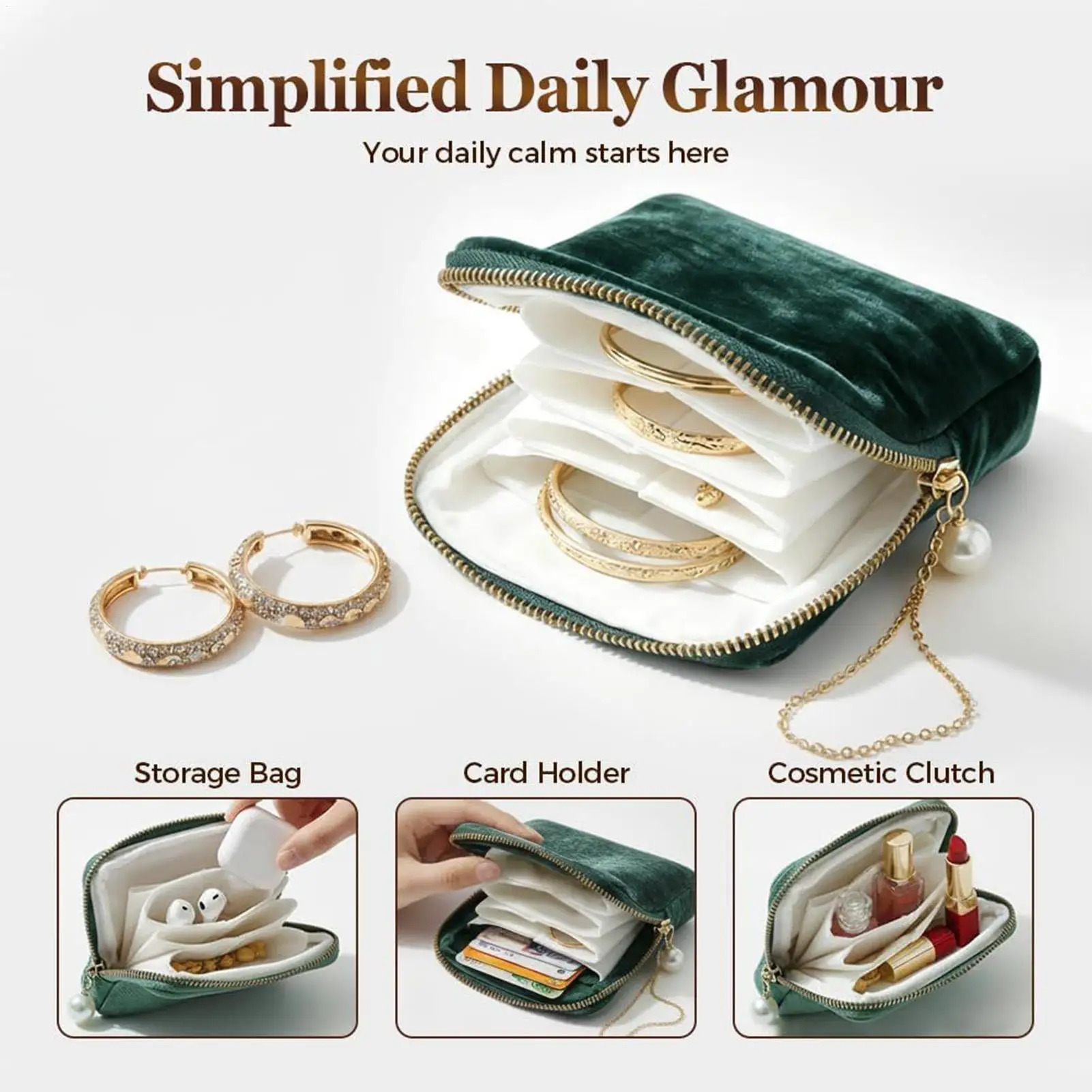 MultiLayer Jewelry Storage Bag Velvet Jewelry Pouch Bags for Watch Bracelet Rings Earring Crystal Portable Travel Jewelry Case