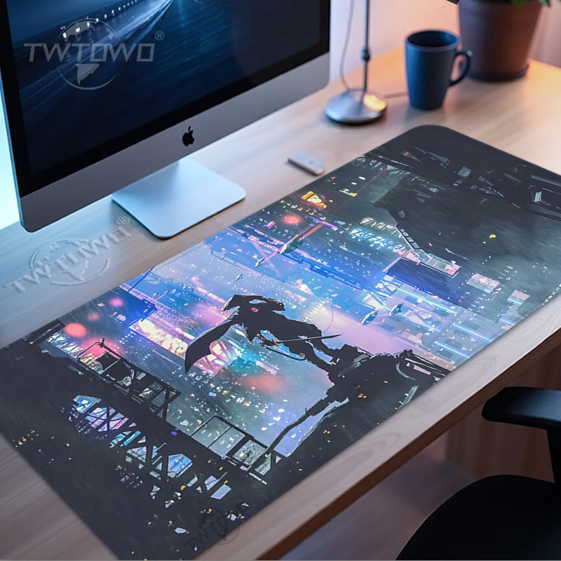 Night City Samurai Mouse Pad Gaming printon demand Home Large HD New Mousepad XXL Natural Rubber Laptop Desktop Mouse Pad