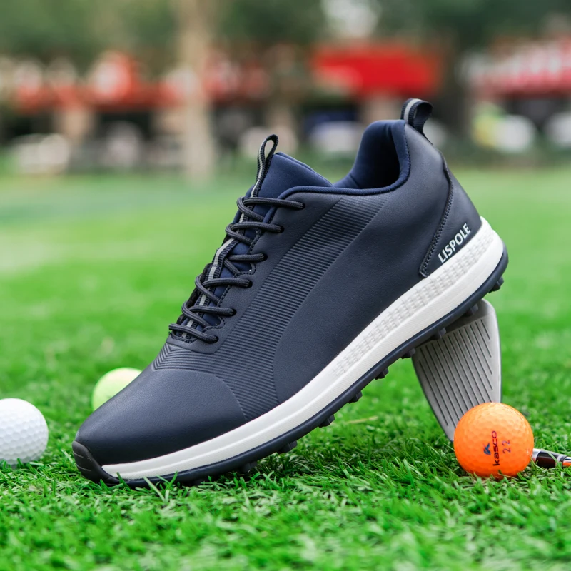 Mens Golf Shoes Breathable Leather Golf Sneakers Non-slip Spikeless Golf Trainers Outdoor Sports Lace-up Golf Training Shoes