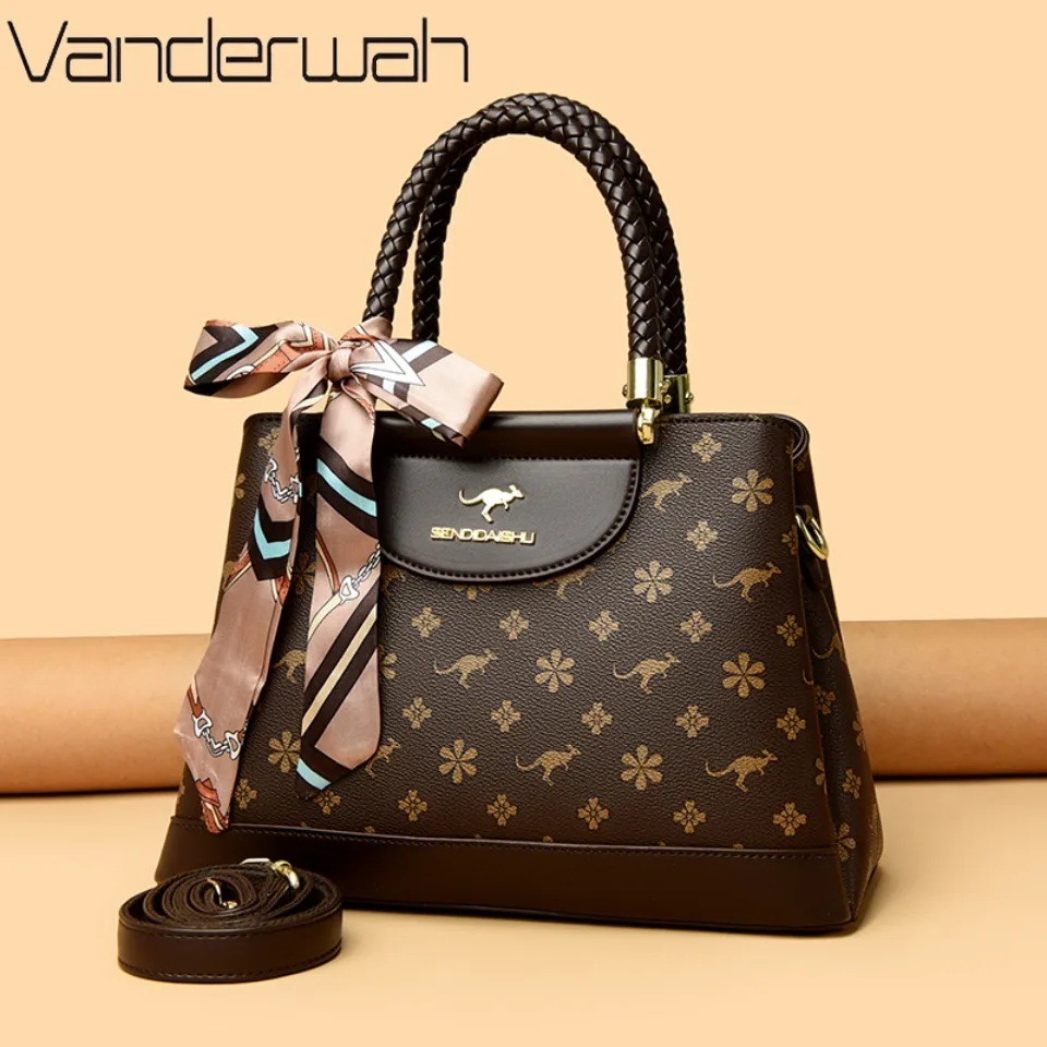 3 Layer High Quality Leather Handbags for Women Retro Print Female Top-Handle Bags Luxury Large Capacity Shoulder Crossbody Sac