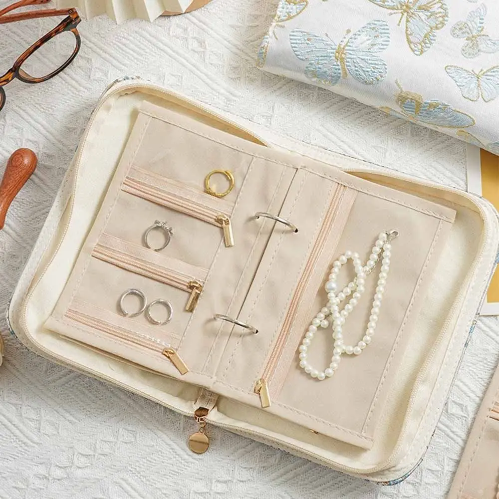 Flower Pattern Jewelry Storage Bag with Zipper Grid Storage Jewelry Organizer Multi-layer Space Saving Notebook Jewelry Handbag