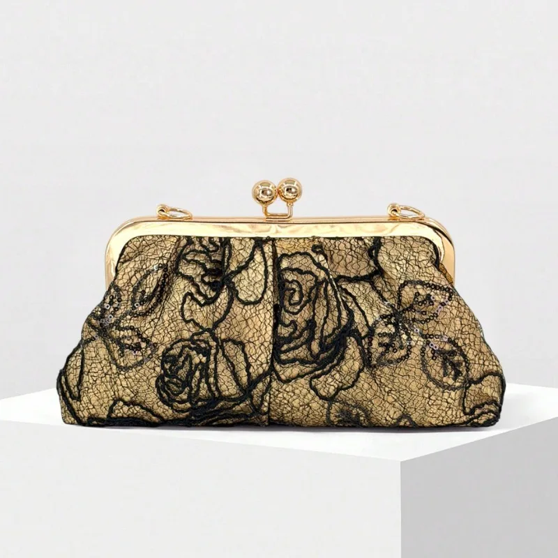 Spring/summer New Lace Floral Evening Bag Luxurious Design Lady Wedding Party Clutch Bag Kiss Lock Clip Bag  Bolsa Feminina