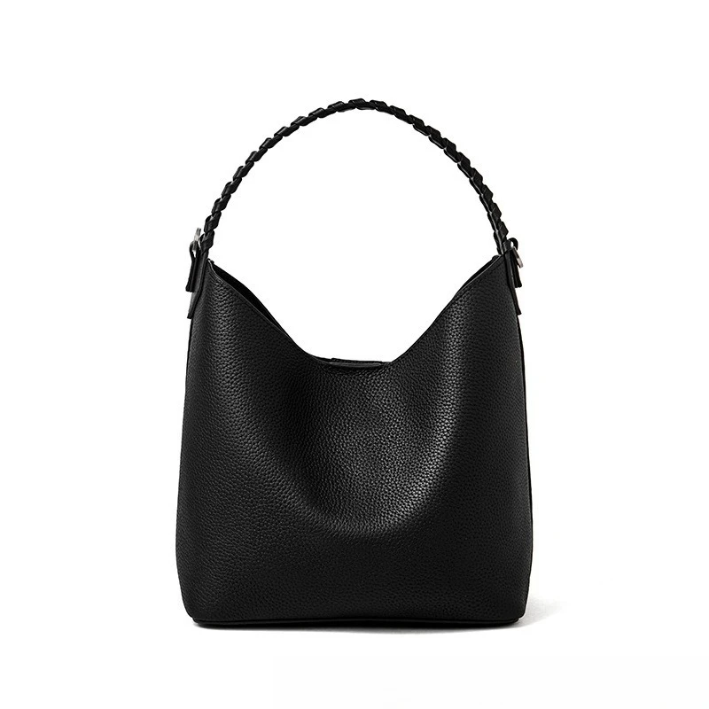 Women's Genuine Leather Bucket Bag with Detachable Pouch Convertible Shoulder Crossbody Handbag Casual Daily Purse