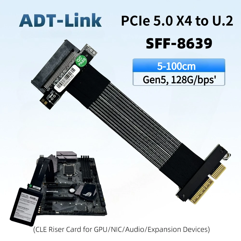 U2 SSD To PCIE 5.0 X4 SFF-8639 NVMe PCIe Extension Cable U.2-Interface Solid State Drive Riser Data Adapter Gen5 128Gbps 5-100cm