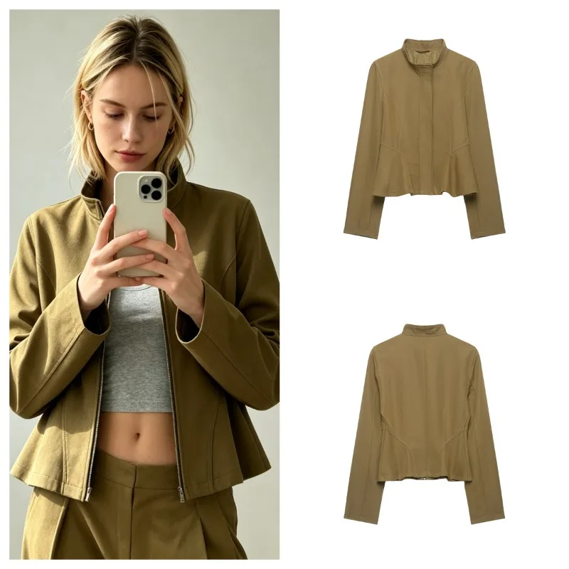 2026New Early Autumn Women's Classic Commuter Style Fashion Slim Fit Jacket Polyester Long Sleeve Coat