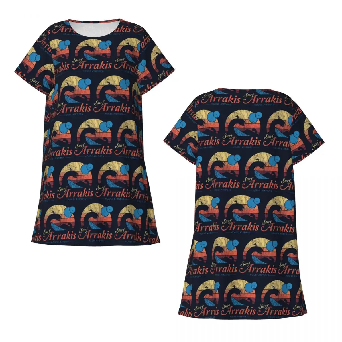 Visit Arrakis Distressed Surf Dune Sci Fi Short Sleeves Nightdress For Sleeping Women Short Sleeve Nightgowns Pajama Dress