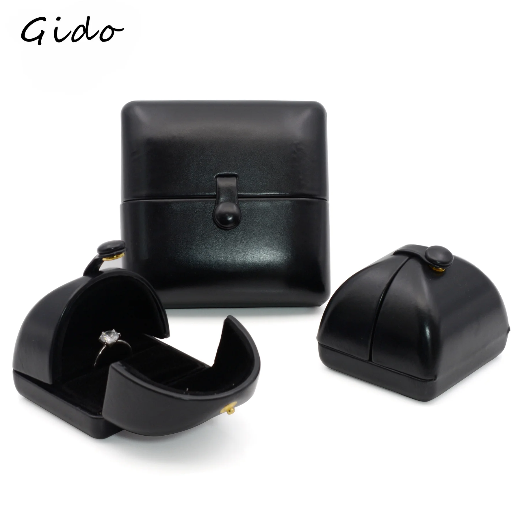 Black Pu Creative Engagement Ring Box Pair Ring Holder Earrings  Necklace Box Bracelet Box
