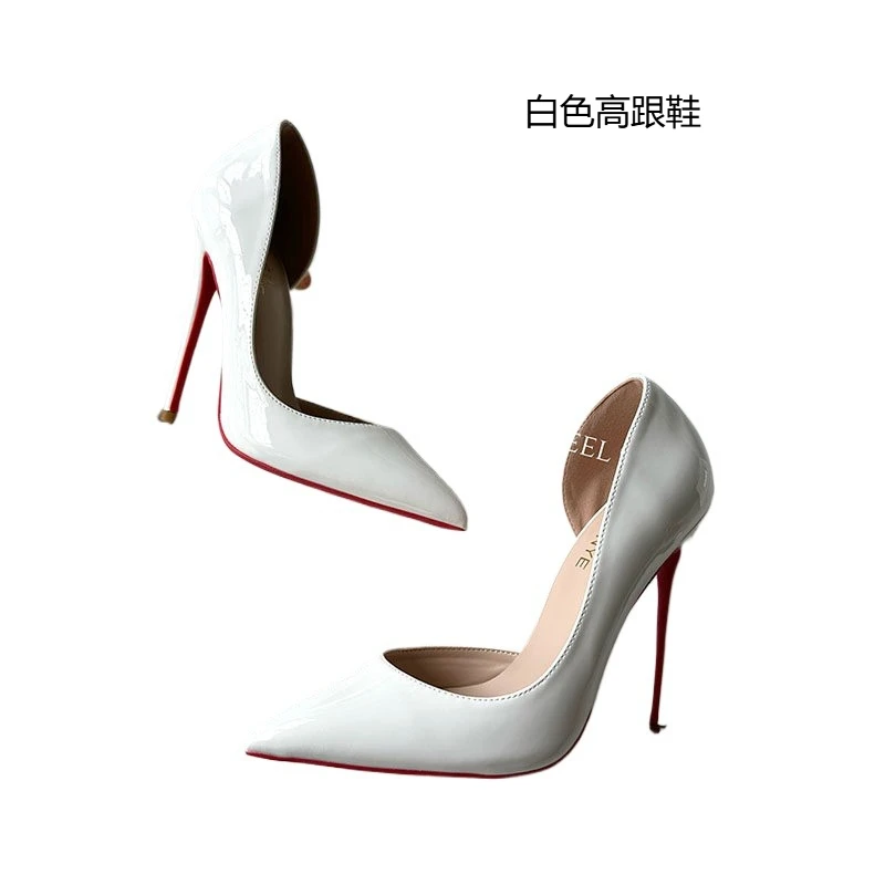 New side leakage hollowed out single shoe white patent leather sexy high heels professional office banquet party women's shoes