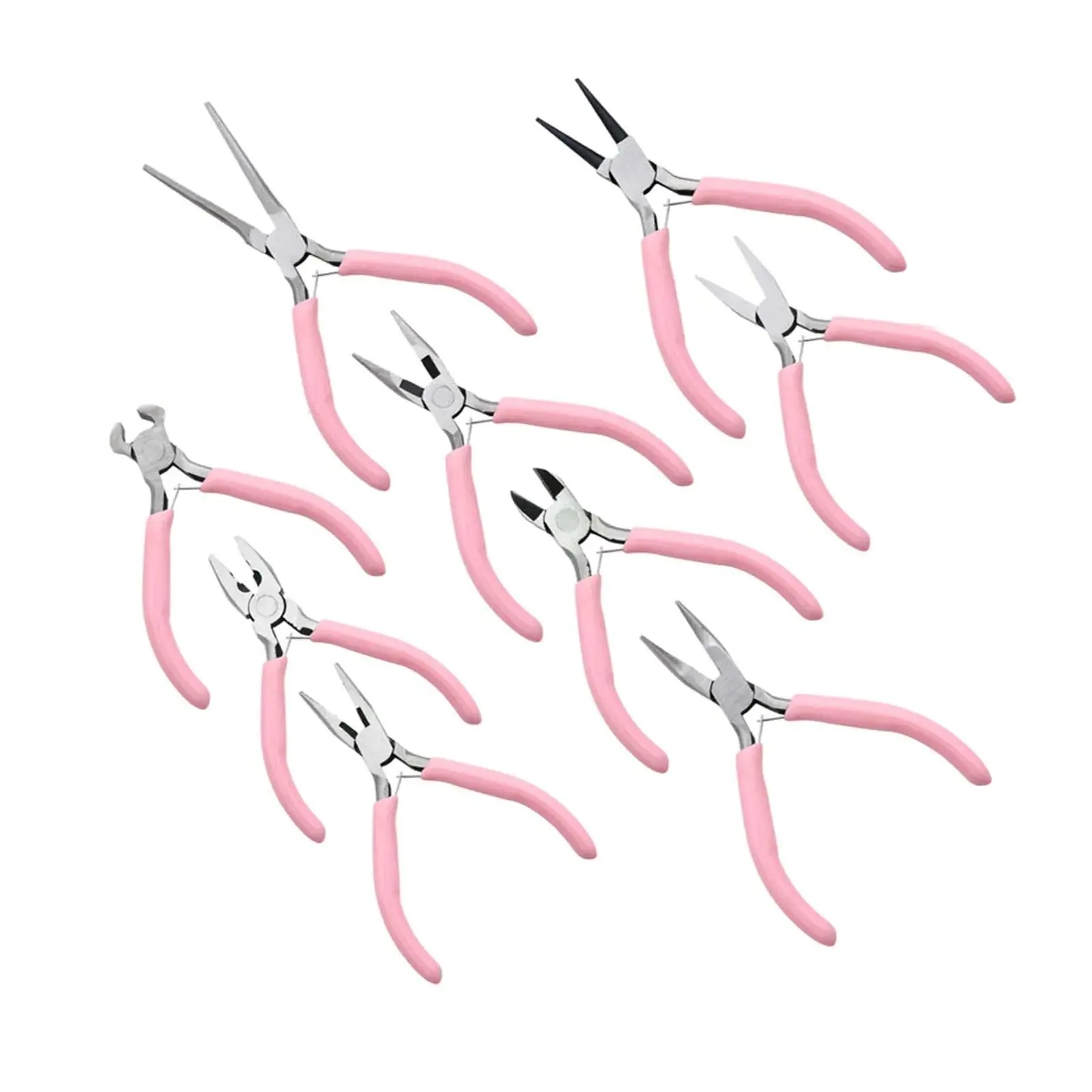 9pcs Carbon Steel Jewelry Pliers - Pink Handle Beading & Wire Tools Set for DIY Crafting/Repair