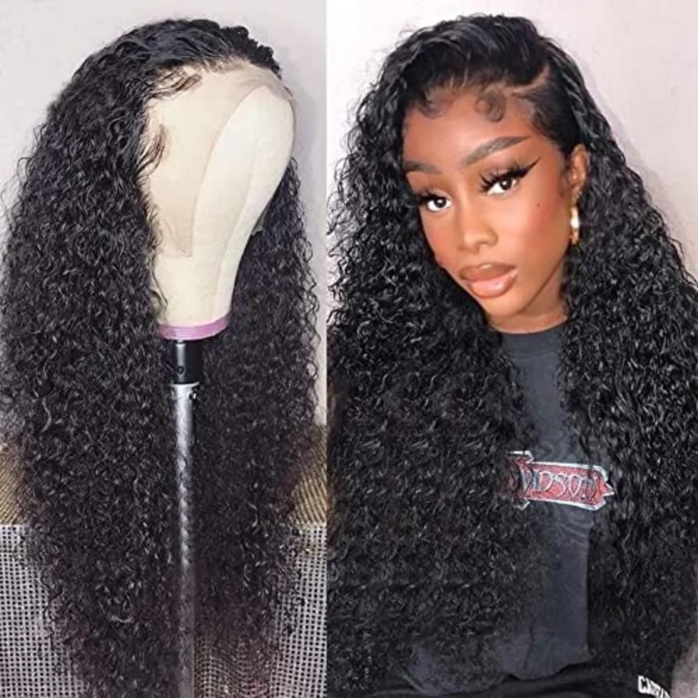 Kinky Curly 13x4 Transparent Lace Front Wig Human Hair for Women Brazilian Pre Plucked 180% Density With Baby Hair Natural Color