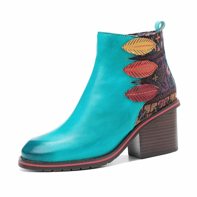 New in Women's Boots 6cm Cloth Sheepskin Leather Autumn Spring Ankle Chunky Heels Ladies Plus Size Luxury Elegance Shoes