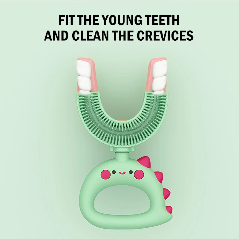 Kids U-Shaped Silicone Toothbrush, Food Grade Soft Silicone Bristles, Cartoon Style Oral Cleaning Manual Toothbrush for Toddlers