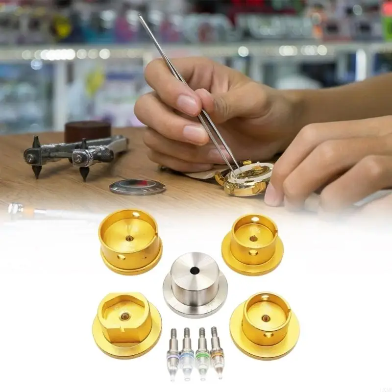 Hand Installation Repair Set for Watches, 9 Piece with Clear Press Heads, Multiple Support Holders, Metal Base and Carry Case