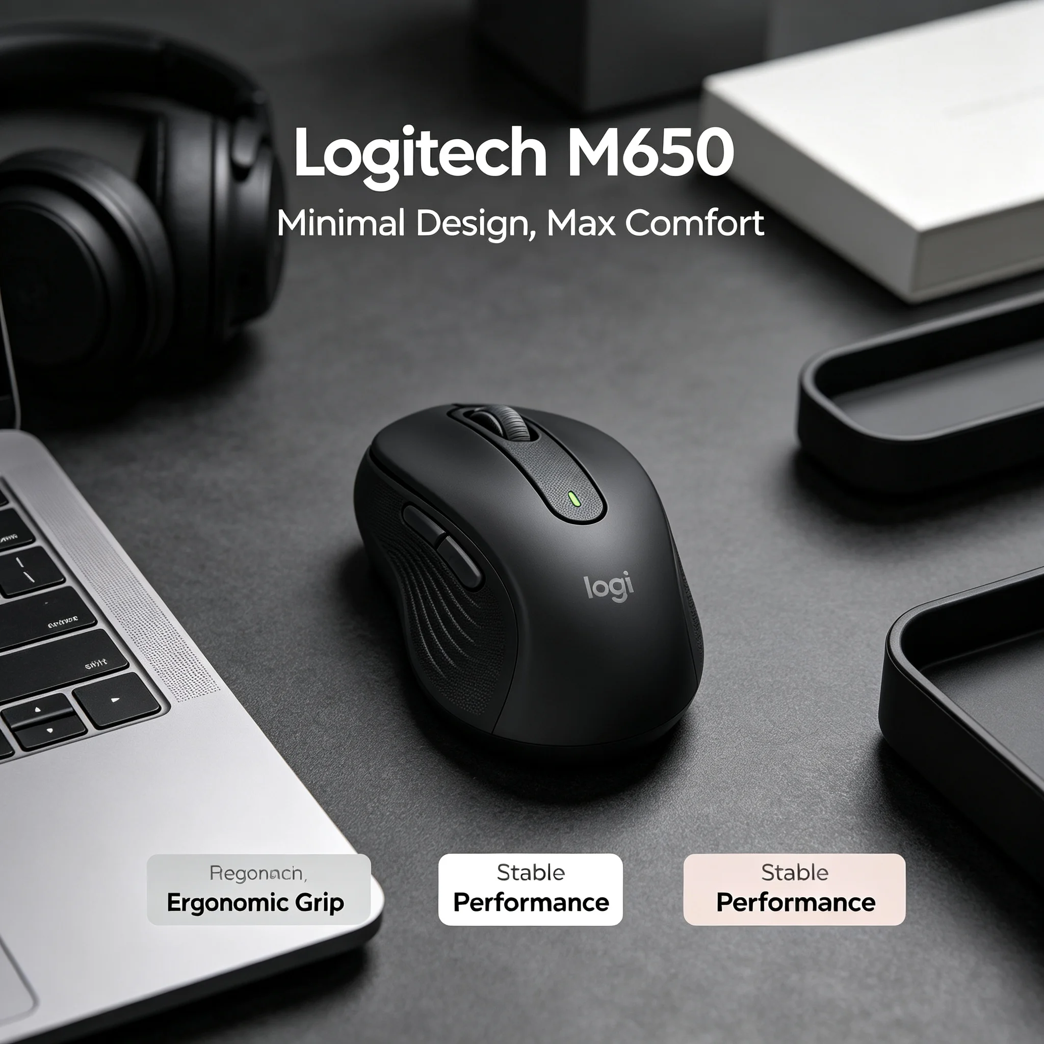 Logitech M650 Silent Bluetooth Wireless Computer Mouse Ergonomic Buttons Long Battery Home Office Laptop