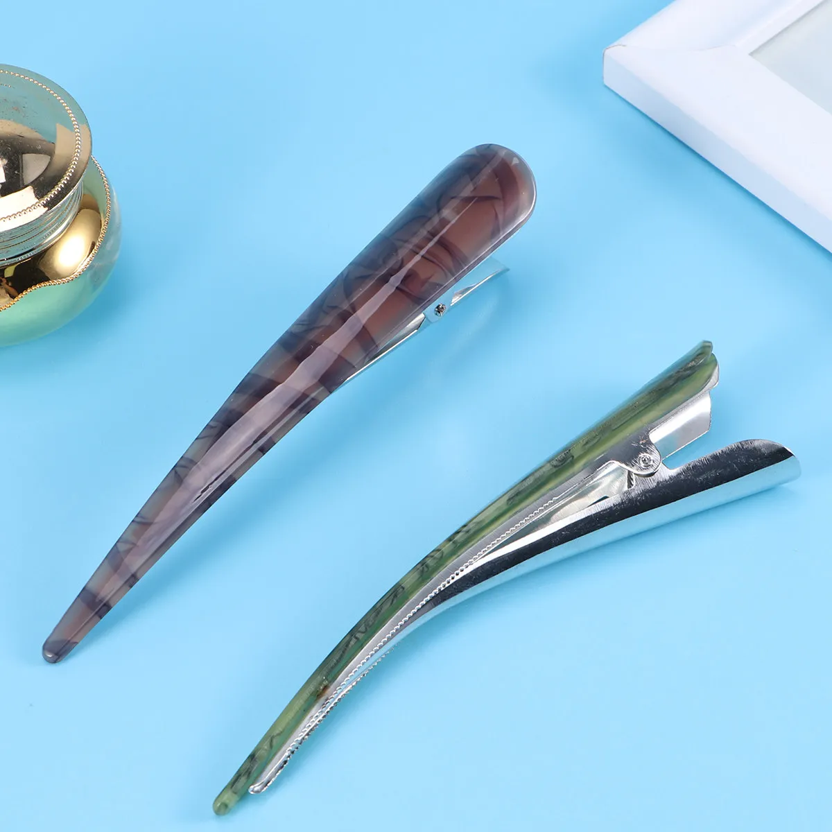 Duckbill Hair Clips 2Pcs Acrylic Strong Hold Non Slip Styling Sectioning Clips for Hair Dye Salon Green Grey