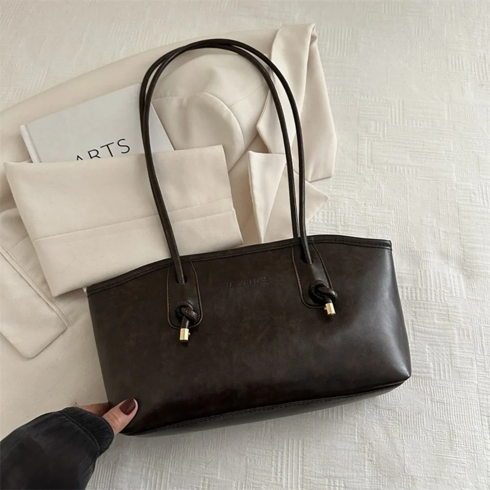 Y2K Trend Large Capacity Work Shoulder Bag Solid Color PU Leather Lady Handbags Simple Tote Bag Women Female