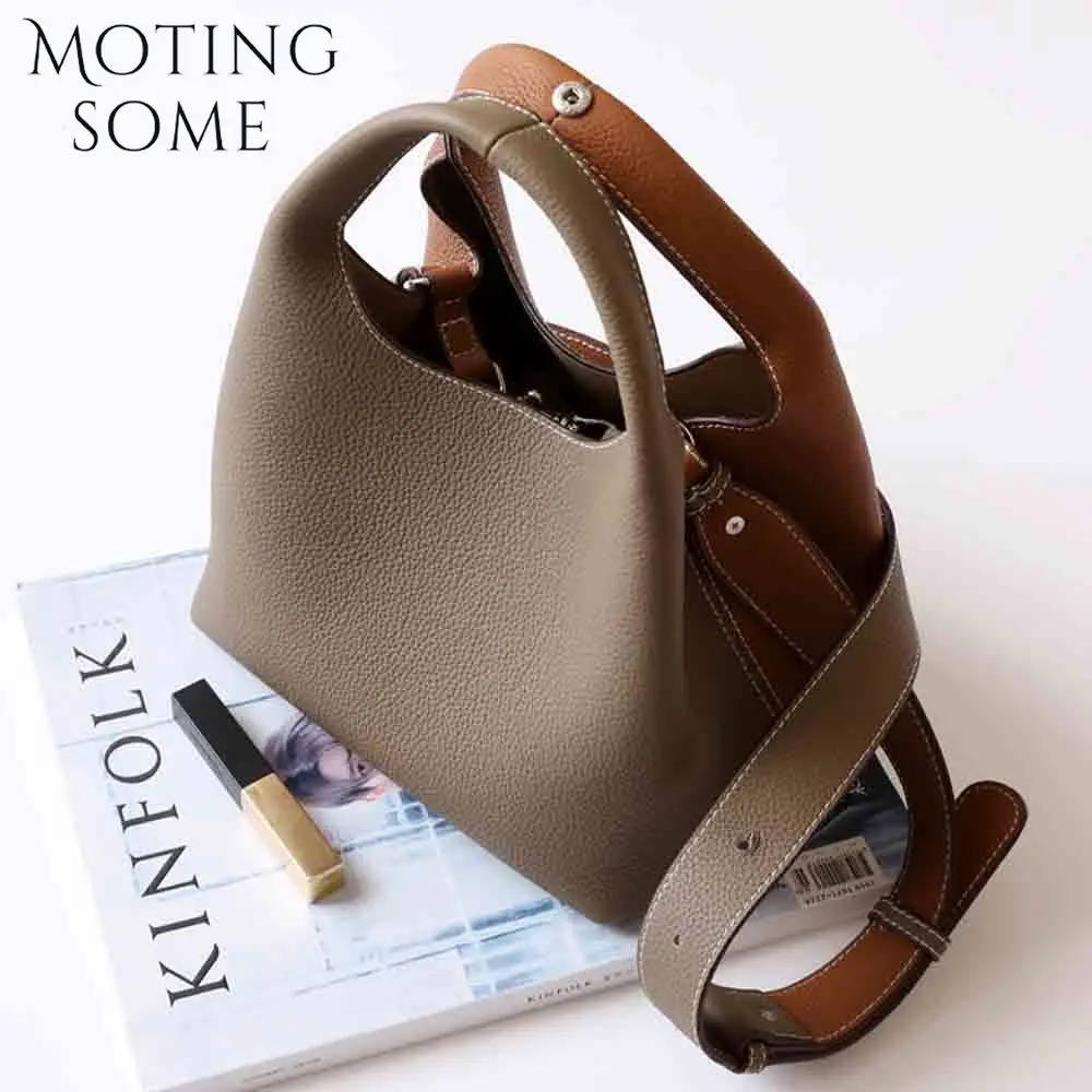 Motingsome Patchwork Style Women Bucket Bag Lychee Texture Cowhide Luxury Designer Bag High Grade Ladies Handbag 2022 New Winter