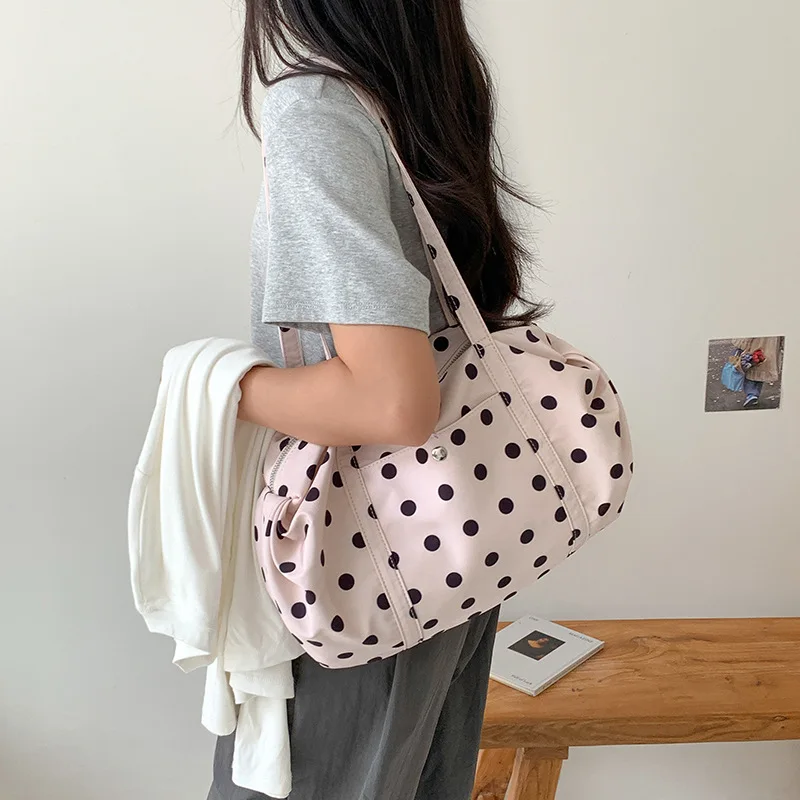 Fresh and Lighthearted Fashion Polka Dot Shoulder Bag Large Capacity Underarm Bag Korean-style Nylon Tote Bag