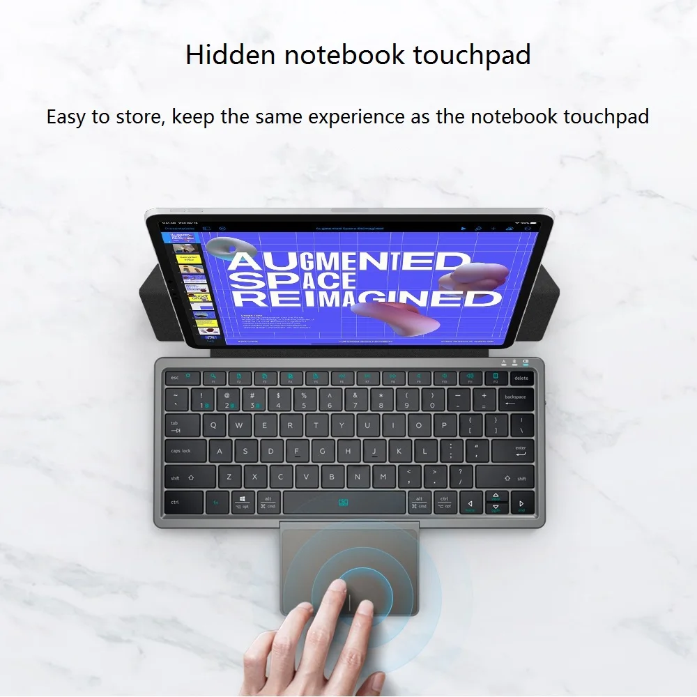 Wireless BT Keyboard Tablet Phone Computer with PU Leather Recessable Touchpad Portable Keyboard