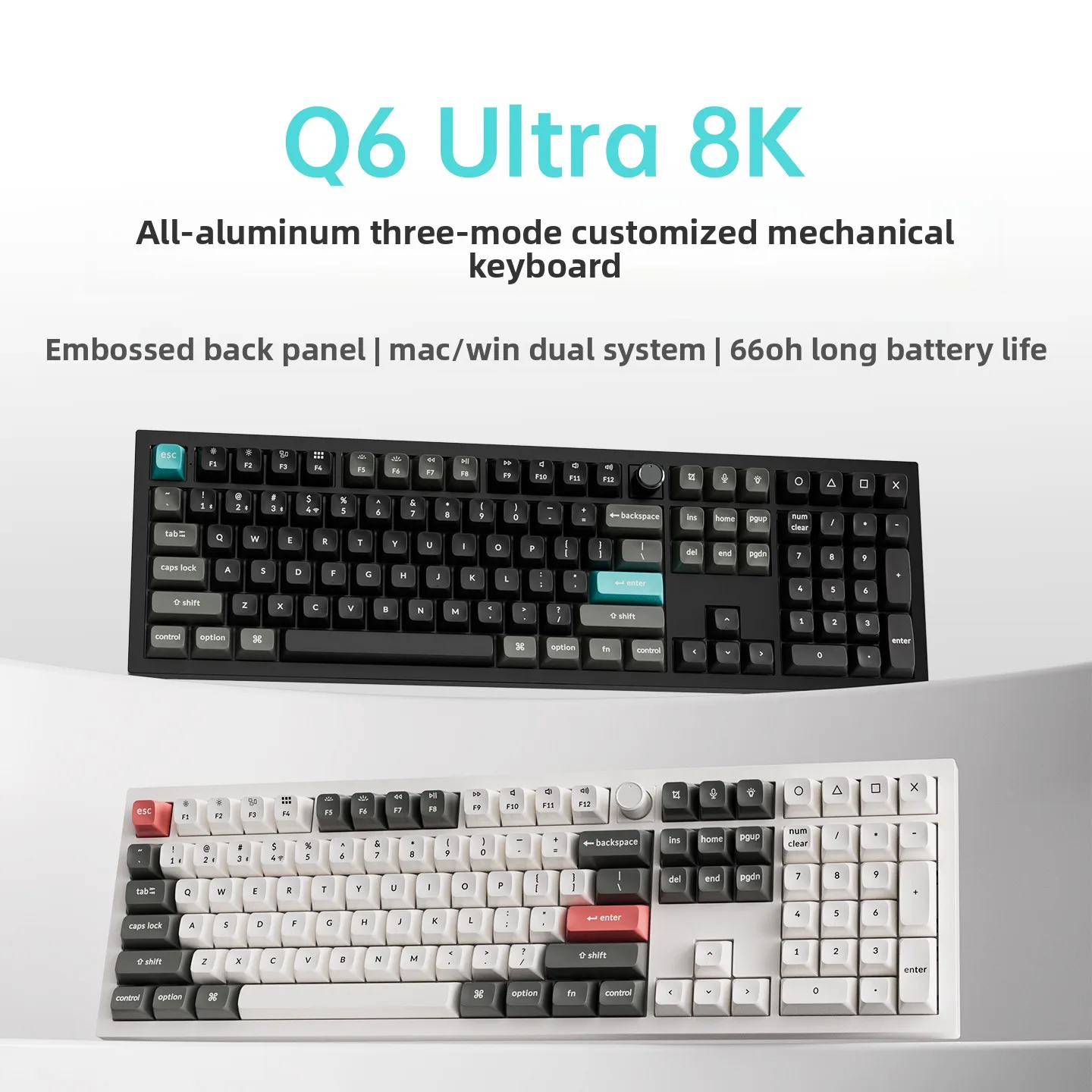 Original Q6 Ultra Wireless Tri-Mode 8K Gaming Keyboard Full Aluminum RGB Custom 108 Key E-sports Office Mechanical Keyboard