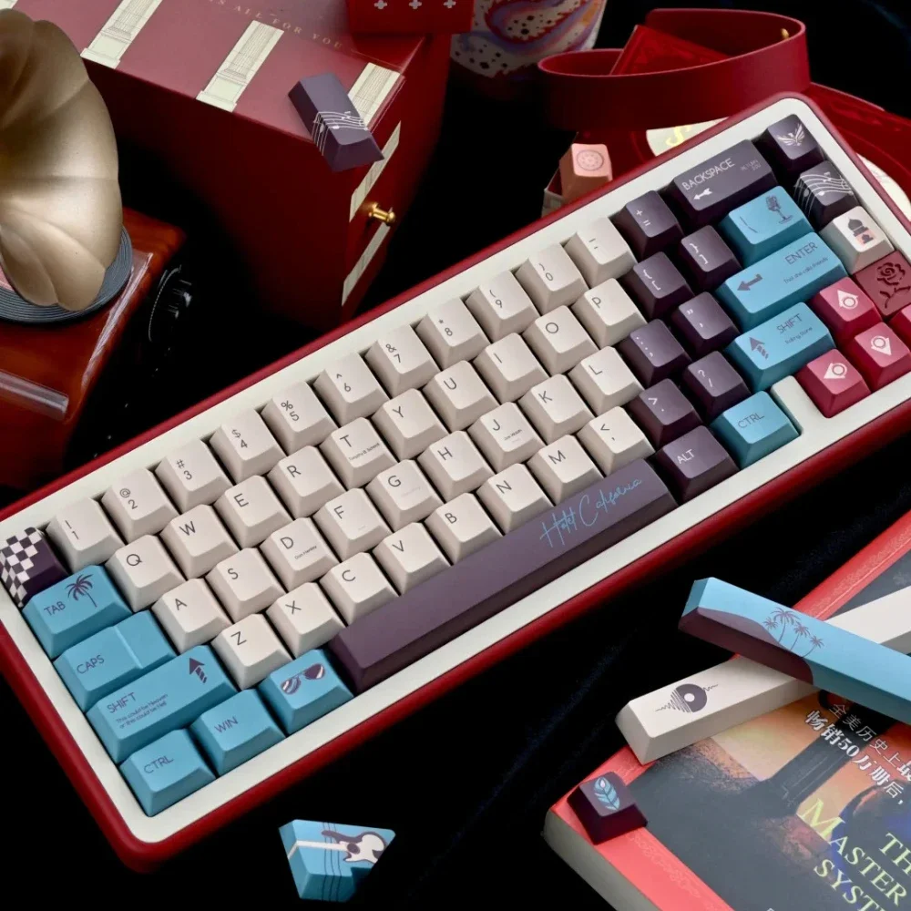 California Inn Keycap Cherry Personalized Retro Pbt Heat Sublimation Keycap 136Keys Blue Off White Coffee 2.25/7U Keycaps