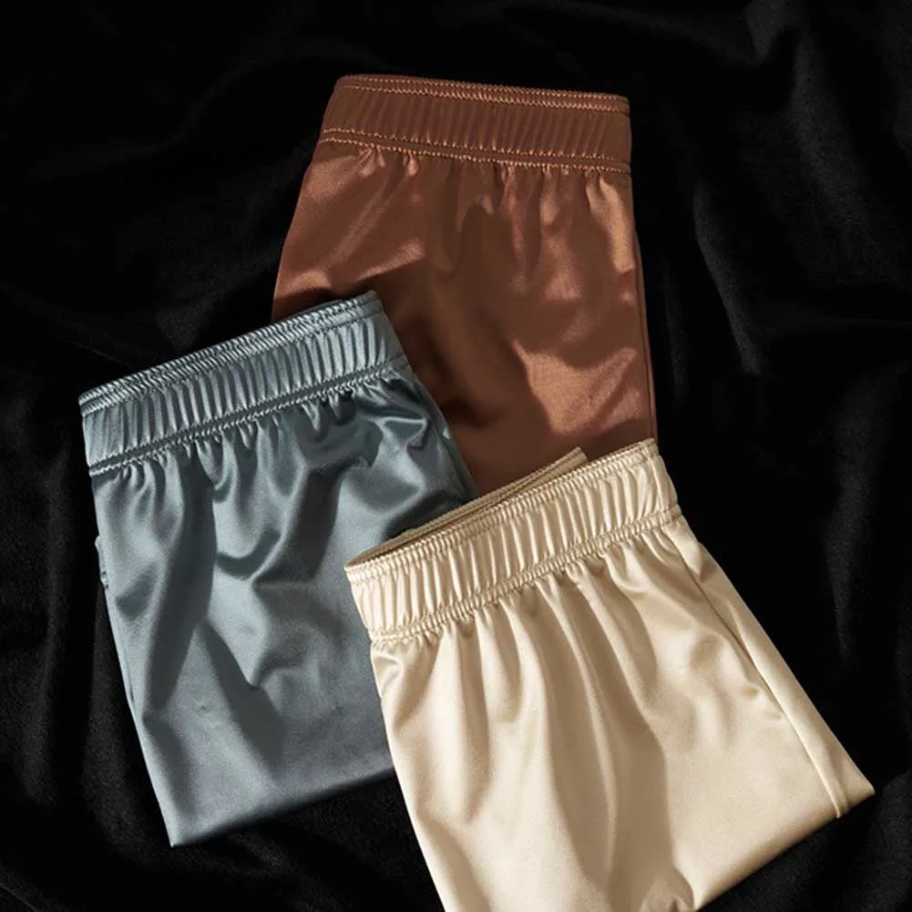 Men Satin-like Briefs Ice Silk Loose Boxer Shorts Seamless Underwear For Man Panties Home Pajama Pants Men's Underpants Fashion