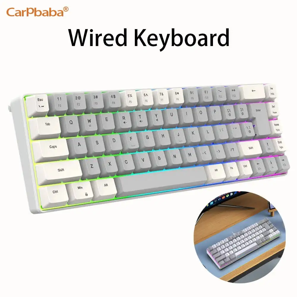 USB Wired Gaming Keyboard Compatible For Windows Laptop/Computer/PC Ergonomic Keyboard With 68 Keys Color Lighting Effects
