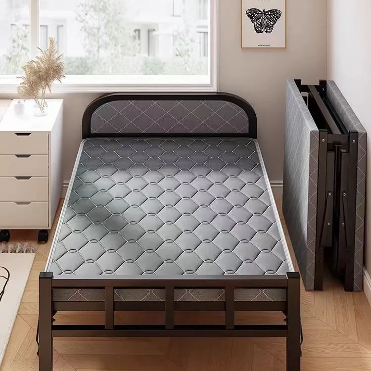 Foldable Metal Bed Frame With Thick Padded Mattress, Sturdy Steel Structure, Space Saving Portable Guest For Adults Bedroom