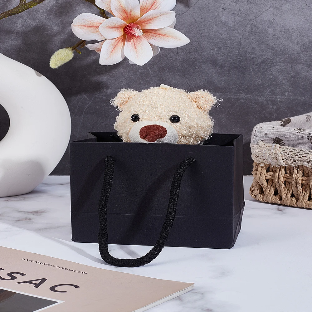 4Pcs Black Gift Bags Rectangle Shopping Bags with Handles Paper Packaging Tote Pouches for Party Shopping Birthday Wedding