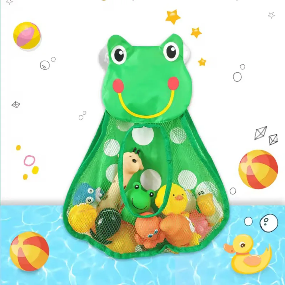Cute Duck Tiger Frog Panda Bath Toys Mesh Net Storage Bag Strong Suction Cups Bath Game Bag Bathroom Organizer Water Toys