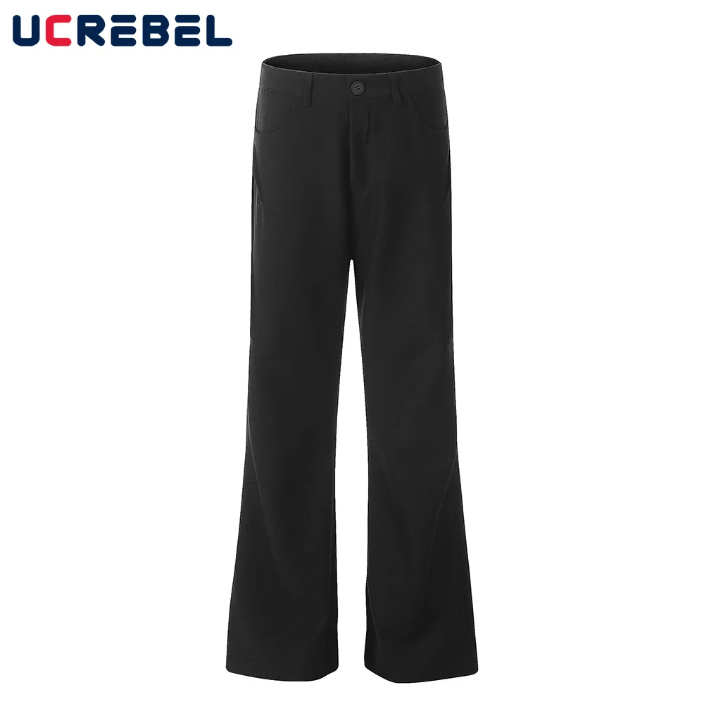 Pleated Flare Suit Pants Mens Solid Color Summer Streetwear Loose Casual Trousers Men