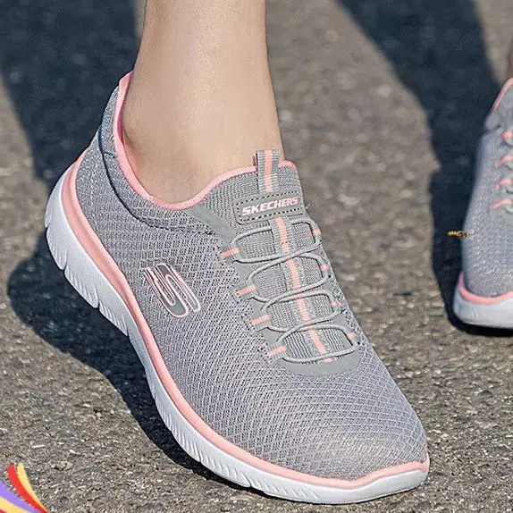Womens Casual Walking Shoes 12980-GYPK Grey Hot Pink Breathable Mesh Upper Soft Cushion Comfort Insole Lightweight Flexible Outs