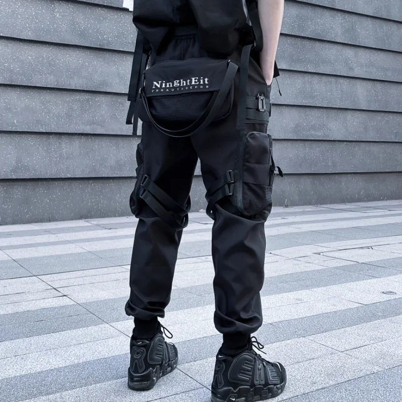 Spring Techwear Style Overalls Men's Trendy Japanese Style Loose Tappered Detachable Butt Large Pocket Trousers