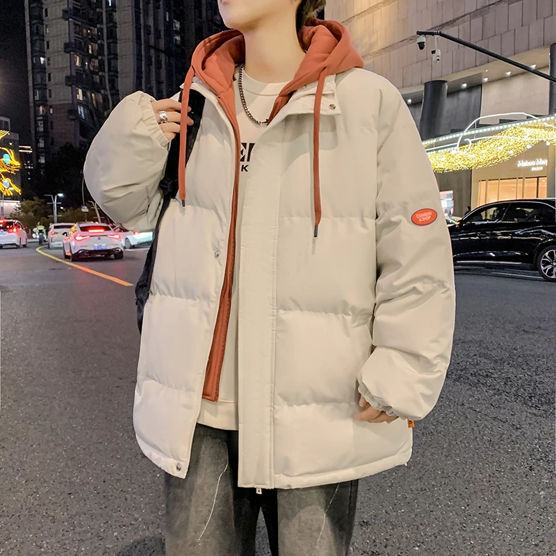 Men's Fake Two-piece Warm Coat 2025 Casual Cotton Jacket Winter Men's Fashionable Imitation Fur Collar Double-layer Cotton Coat