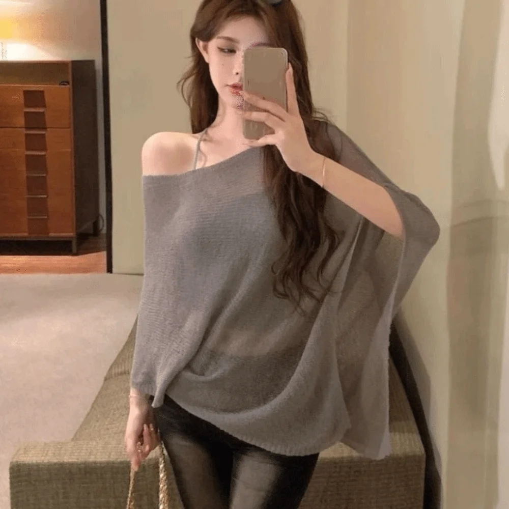 Irregular Knitted Off Shoulder Shawl Mesh Crochet Top Evening Capes Solid Color Scarf Accessories Women Cloak Female/Women
