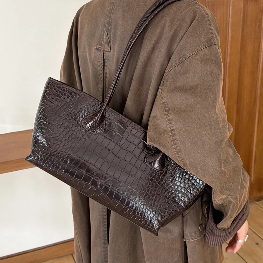 Genuine Leather Crocodile Pattern Underarm Bag For Women Luxury Designer Handbag And Purse New In Vintage Commuting Shoulder