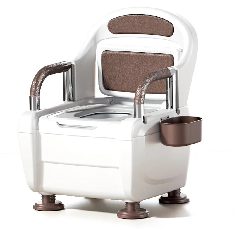 Portable Commode Chair for Adults Aluminum Alloy Height Adjustable Bedside Toilet with Double Inner Bucket