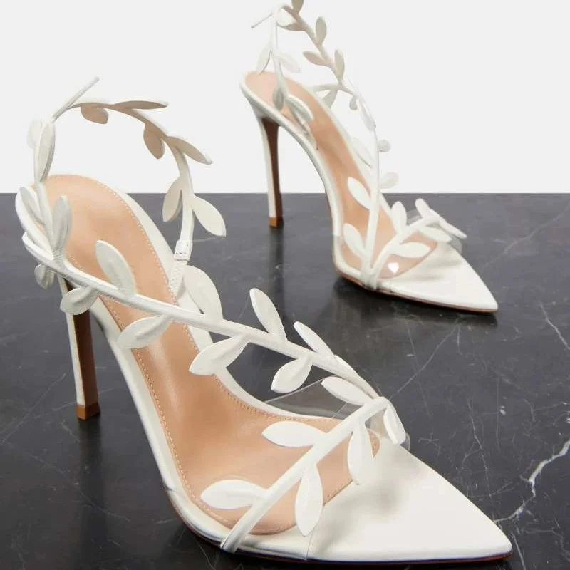 Gold Patent Leather Leaf High-Heeled Sandals for Women Summer New Fairy One-Piece Stiletto Heel Pointed Toe Shoes Lady Size 43