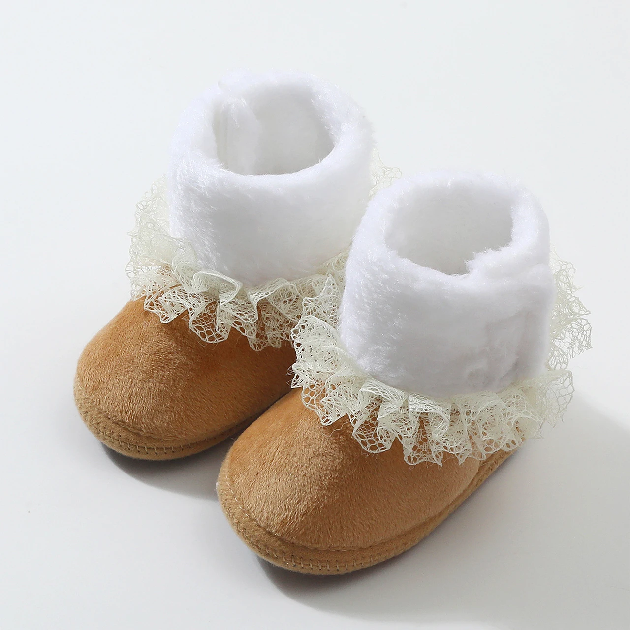 Winter Baby High Top Snow Boots Thicken Warm Infant Plush Shoes Lace Trim Newborn Anti-skid Soled 0-1Year Kids Girl Flip Flops