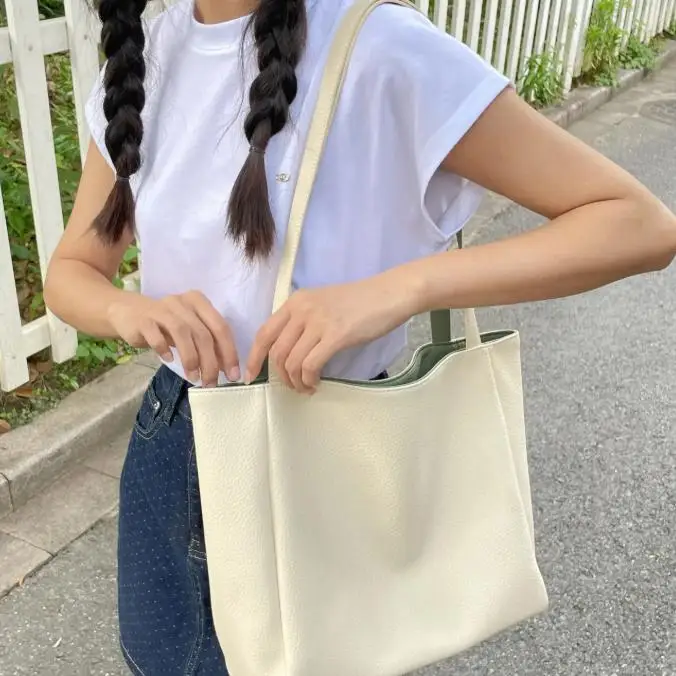 Ins Japanese Korean Double Sided Pure Color Versatile Large Capacity One Shoulder Handheld Underarm Tote Bag